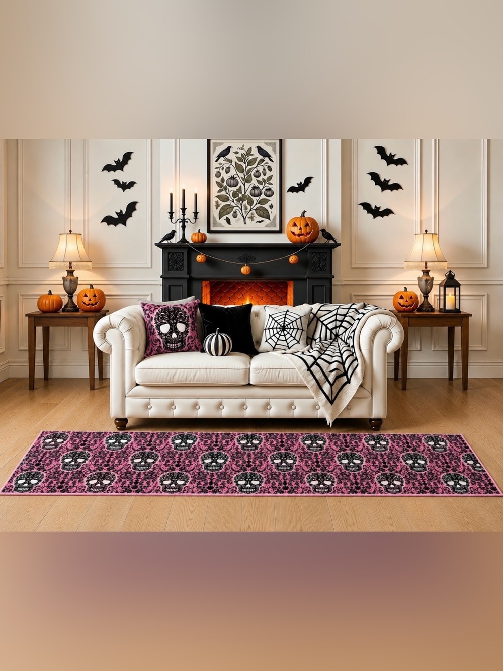 BETSEY JOHNSON HALLOWEEN ACCENT RUNNER RUG TATTOO SKULL GOTHIC NON SLIP 24X60